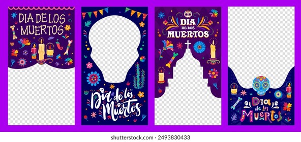 Day of the dead dia de los muertos mexican holiday social media templates. Vector vertical empty frames to celebrate culture of Mexico, honor ancestors, and share the joy of remembrance