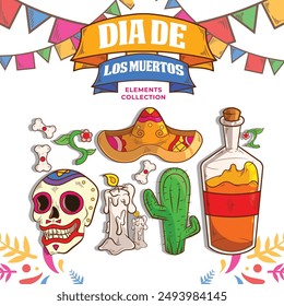 day of the dead or dia de los muertos elements vector design in cartoon illustration style