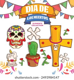 día de los muertos o día de los muertos Elementos diseño de Vector en estilo de ilustración de dibujos animados