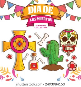 día de los muertos o día de los muertos Elementos diseño de Vector en estilo de ilustración de dibujos animados