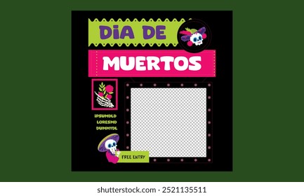 Dia dos Mortos Dia De Los Muertos festa de férias mexicana Social Media, vetor México Halloween