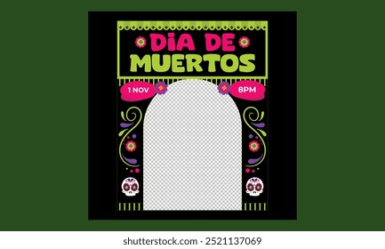 Dia dos Mortos Dia De Los Muertos festa de férias mexicana Social Media, vetor México Halloween