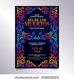 Day of the dead, Dia de los muertos Flyer  with colorful Mexican flowers. for holiday poster, party flyer, greeting card