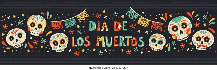 Day of the dead, Dia de los muertos design, hand drawn with decoration and flowers, great for banners, wallpapers, cards - vector design