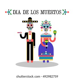 Day the Dead (Dia de los Muertos)  Mexican holiday  Vector Illustration couple skeletons