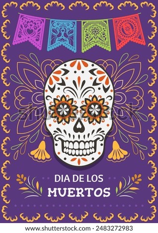 Day of the Dead, Dia de los Muertos. Colorful Mexican card, poster, banner with skull.
