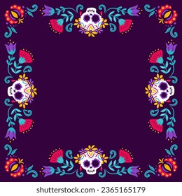 Day of the Dead. Dia de Muertos. Square frame Catrina, the garbancera skull, the elegant calaca, festive skeleton. Vector illustration in vintage style. For posters, postcards, banners, design.