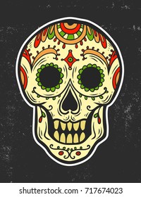 Day of dead, dia muertos man skull dead head vector. Ethnic traditional Mexican culture, hand drawn illustration isolated