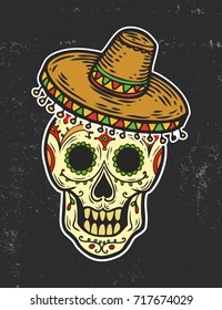 Day of dead, dia muertos man skull dead head vector. Ethnic traditional Mexican culture, hand drawn illustration isolated