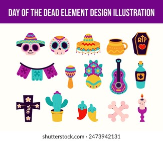 Day of the dead element vector flat illustration set