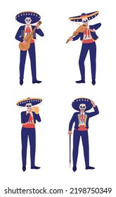 Day of dead fancy costume semi flat color vector character set. Editable figures. Full body people on white. Folklore simple cartoon style illustrations pack for web graphic design and animation