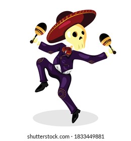 Day of the dead festival character, skull man character dancing on mexican festival.