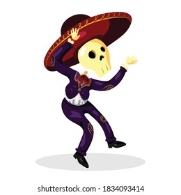 Day of the dead festival character, skull man character dancing on mexican festival.