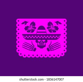 Day of the Dead Flag. Dia de Muertos sign. Skull and skeleton