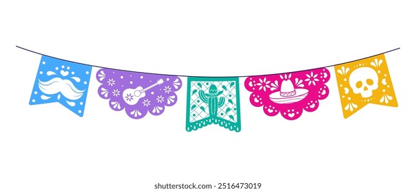 Day of the Dead flag set, elements on isolated blom background.