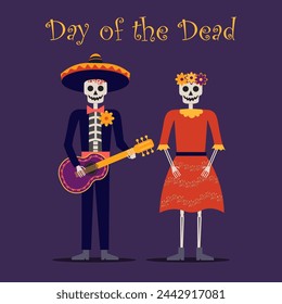 Day Of Dead. Flat Vector Illustration. skull and skeleton