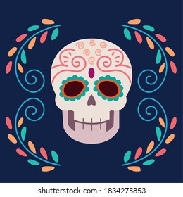 day of the dead, floral sugar skull mexican celebration vector illustration