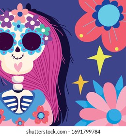 day of the dead with flowers decoration. A traditional mexican celebration vector illustration