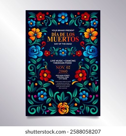 Day of The dead Flyer or Banner with mexican floral folk art  Design