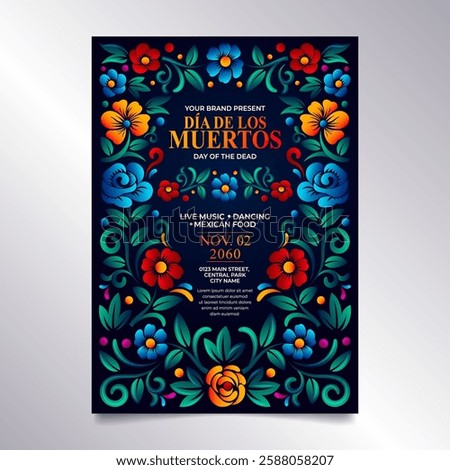 Day of The dead Flyer or Banner with mexican floral folk art  Design