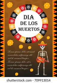 Day of the dead flyer, poster, invitation. Dia de Muertos template card for your design. Holiday in Mexico concept. Vector illustration