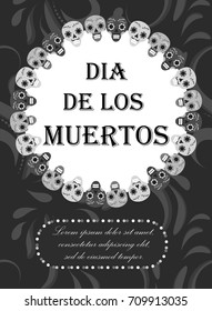 Day of the dead flyer, poster, invitation. Dia de Muertos template card for your design. Holiday in Mexico concept. Vector illustration