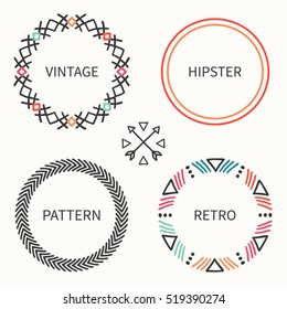 Day of the Dead frame set. Tribal hand drawn line mexican ethnic pattern. Border. Print. Doodles. Handmade native vector illustration. Aztec wreath. Texture. Collection for invitation, banner