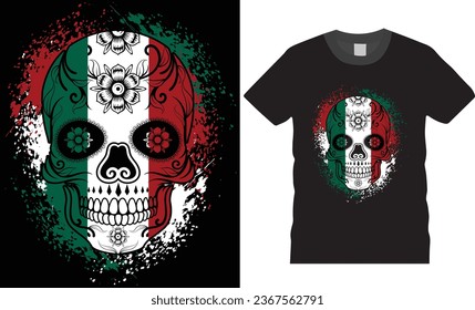 Day of the dead graphic t-shirt design. Viva Mexico. Mexican holiday Day of the dead, Festival Death Mexican Day of death, Day of the dead design ready for Skull Flowers print postcard vector template