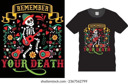 Day of the dead graphic t-shirt design. Viva Mexico. Mexican holiday Day of the dead, Festival Death Mexican Day of death, Day of the dead design ready for Skull Flowers print postcard vector template