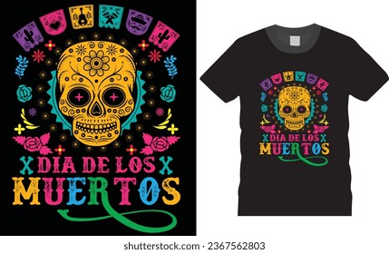 Day of the dead graphic t-shirt design. Viva Mexico. Mexican holiday Day of the dead, Festival Death Mexican Day of death, Day of the dead design ready for Skull Flowers print postcard vector template