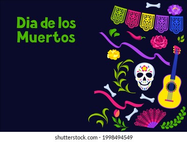 Day of the Dead greeting card. Dia de los muertos. Mexican celebration.