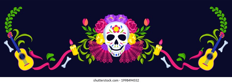 Day of the Dead greeting card. Dia de los muertos. Mexican celebration.