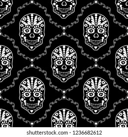 Day of the dead, Halloween, Dia de los muertos print background, seamless pattern design