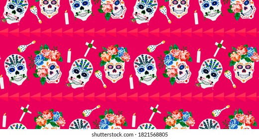 Day of the dead, Halloween, Dia de los muertos print background, seamless pattern design