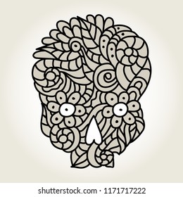 Day of The Dead or Halloween doodle skull with floral ornament. Hand drawn vector illustration.