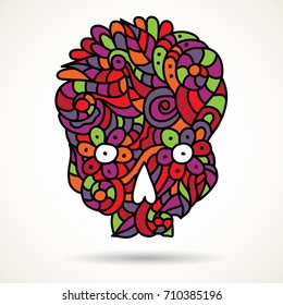 Day of The Dead or Halloween doodle skull with floral ornament. Hand drawn vector illustration in rich retro colors.