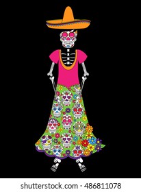 Day of the Dead or Halloween Skeleton Woman in Vector Format