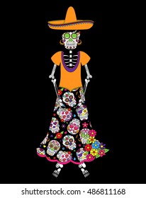Day of the Dead or Halloween Skeleton Woman in Vector Format