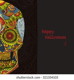 Day Of The Dead. Hand Drawn Skull ornamentrd with flowers in Vector. 