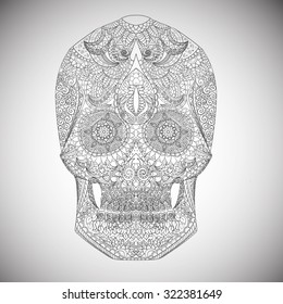 Day Of The Dead. Hand Drawn Skull ornament vector flowers on light