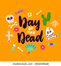 Day Of Dead Handwritten Card. Vector Illustration of Greeting Postcard Design Element with Lettering.