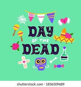 Day Dead Handwritten Card. Vector Illustration of Greeting Postcard Design Element with Lettering.