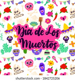 Day of The Dead Handwritten Postcard. Vector Illustration of Greeting Card Design Element with Lettering.