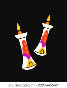 Day of Dead holiday symbol. Colorful burning candles to offer at altar for Dia de los Muertos festival. Mexican Halloween or fiesta party. Cartoon flat vector illustration isolated on black background