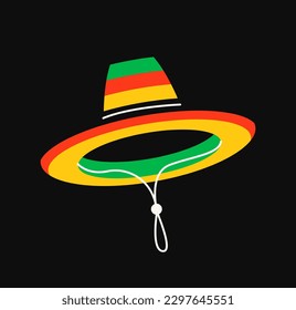 Day of Dead holiday symbol. Colorful sticker or icon with traditional mexican sombrero. Dia de los Muertos Festival in Latin America. Cartoon flat vector illustration isolated on black background