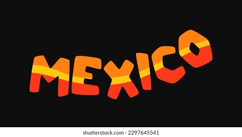 Day of Dead holiday symbol. Poster with bright inscription Mexico. Element of Dia de los Muertos, traditional Latin American festival. Cartoon flat vector illustration isolated on black background