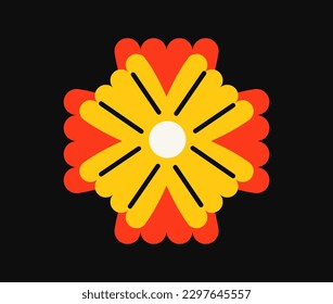 Day of Dead holiday symbol. Sticker or icon with beautiful bright flower or plant. Dia de los Muertos festival in Latin America. Cartoon flat vector illustration isolated on black background