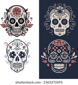 Day of the dead icon colorful lines. Dia de los muertos skulls icon ultradetailed. Different styles and minimalistic drawing. Image from mexican latinos traditional festivity Mask mexican logo vector