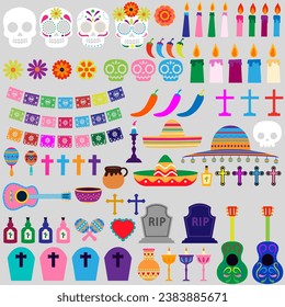 Day of the Dead icon vector set. Sugar Skull illustration sign collection. Holiday symbol or logo.