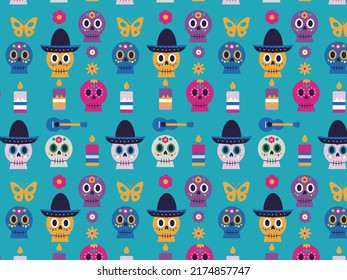 Day of the Dead illustration pattern background.